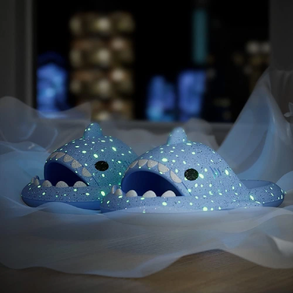 Galaxy Shark Slides, Cloud Shark Slides Glow in the Dark Thick Sole Non-slip Open Toe Shark Slippers