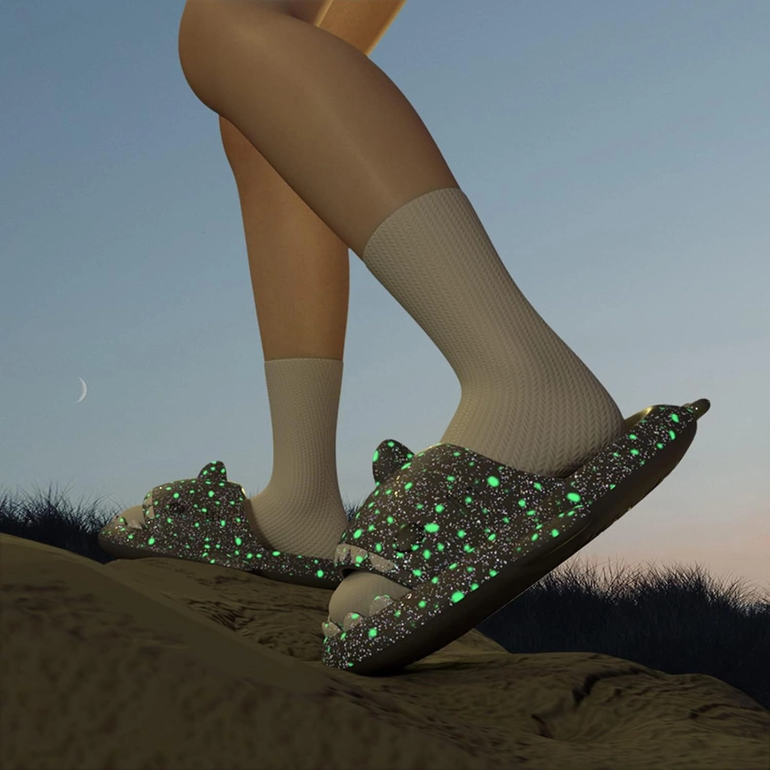 Galaxy Shark Slides, Cloud Shark Slides Glow in the Dark Thick Sole Non-slip Open Toe Shark Slippers