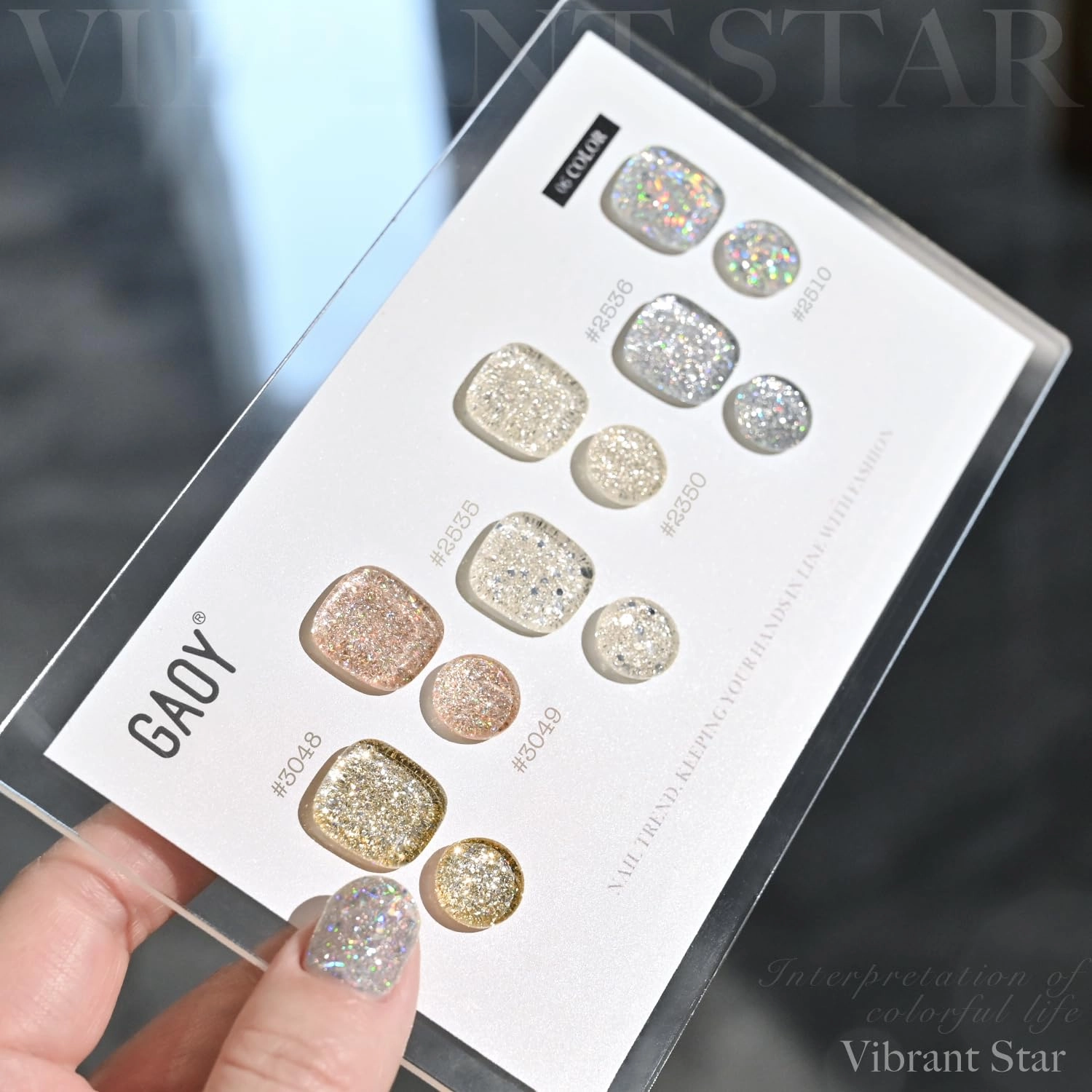 GAOY 16ml 6 Colors Glitter Gel Nail Polish Set, Silver Gold Champagne Sparkly Holographic Gel Polish, UV Light Cure for Nail Art DIY and Salon, Vibrant Star