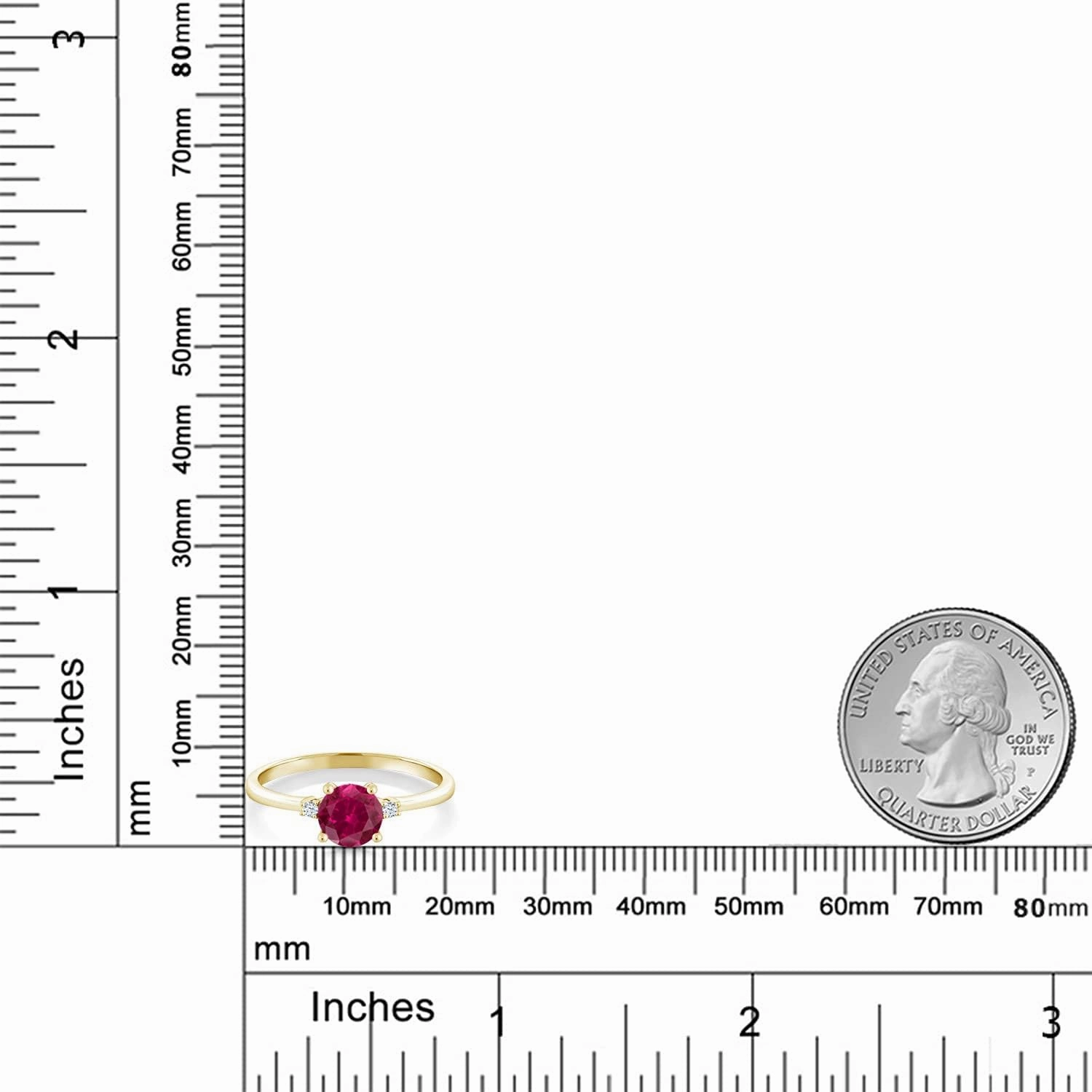 Gem Stone King 10K Yellow Gold Red Created Ruby and White Created Sapphire Solitaire Engagement Ring For Women (1.03 Cttw, Round 6MM, Gemstone July Birthstone, Available in Size 5,6,7,8,9)