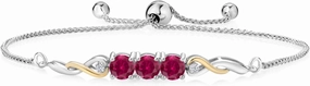 Gem Stone King 3.02 Cttw Red Created Ruby and White Lab Grown Diamond Tennis Bracelet For Women In 925 Sterling Silver and 10K Yellow Gold | Gemstone Birthstone | Fully Adjustable Up to 9 Inch