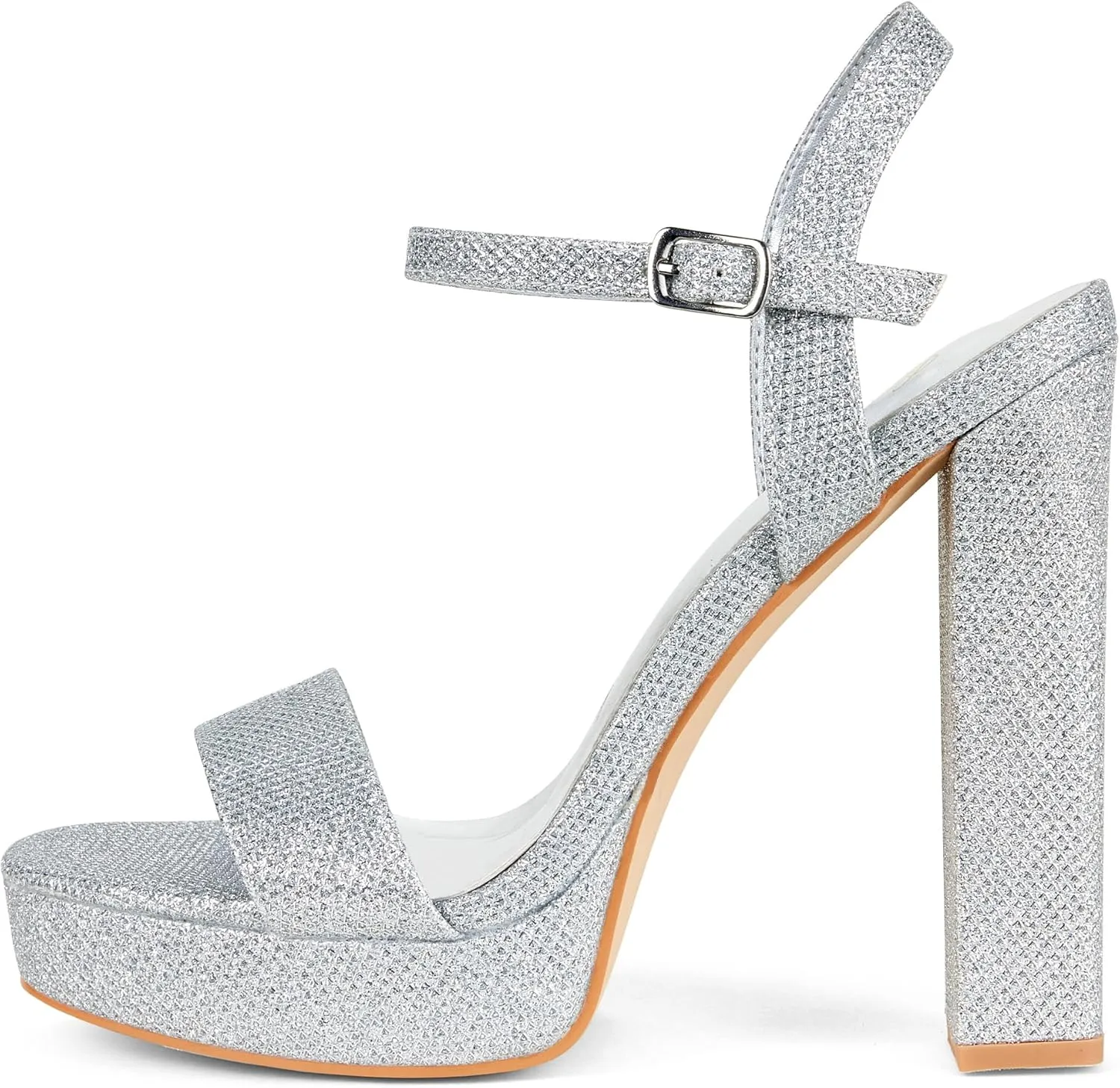 GENSHUO Platform 5 inch High Heels for Women Block Chunky High Heeled Sandals Square Open Toe Ankle Strap Glitter Sexy Shoes for Wedding Party Prom Dance