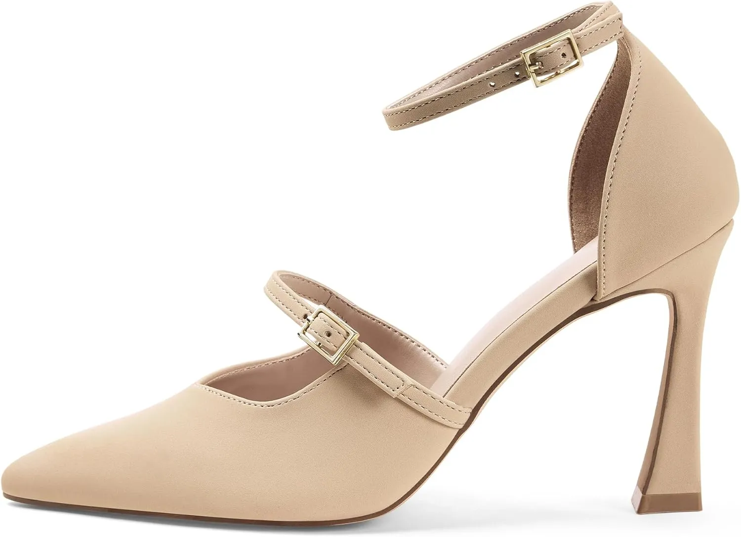 GENSHUO Women's High Heels Closed Toe D'Orsay Stiletto Pointed Toe 3.54 Inch Pumps with Ankle Strap Dress Shoes at Wedding Party Prom Work Dating