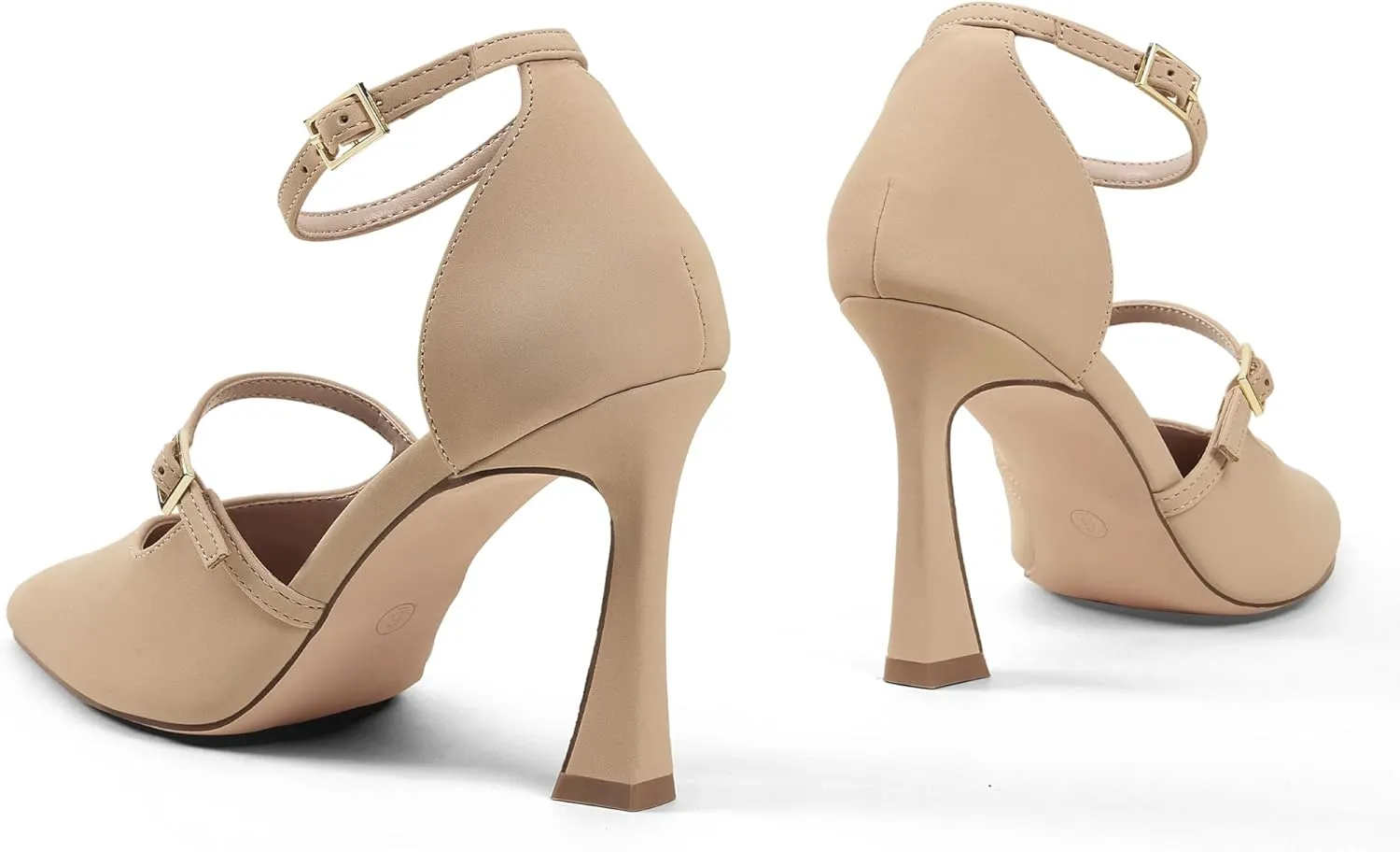 GENSHUO Women's High Heels Closed Toe D'Orsay Stiletto Pointed Toe 3.54 Inch Pumps with Ankle Strap Dress Shoes at Wedding Party Prom Work Dating