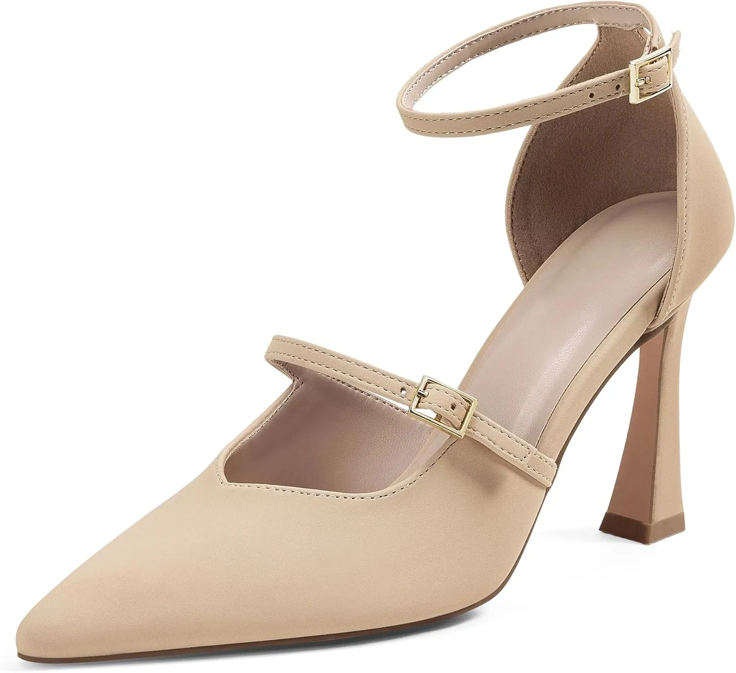 GENSHUO Women's High Heels Closed Toe D'Orsay Stiletto Pointed Toe 3.54 Inch Pumps with Ankle Strap Dress Shoes at Wedding Party Prom Work Dating