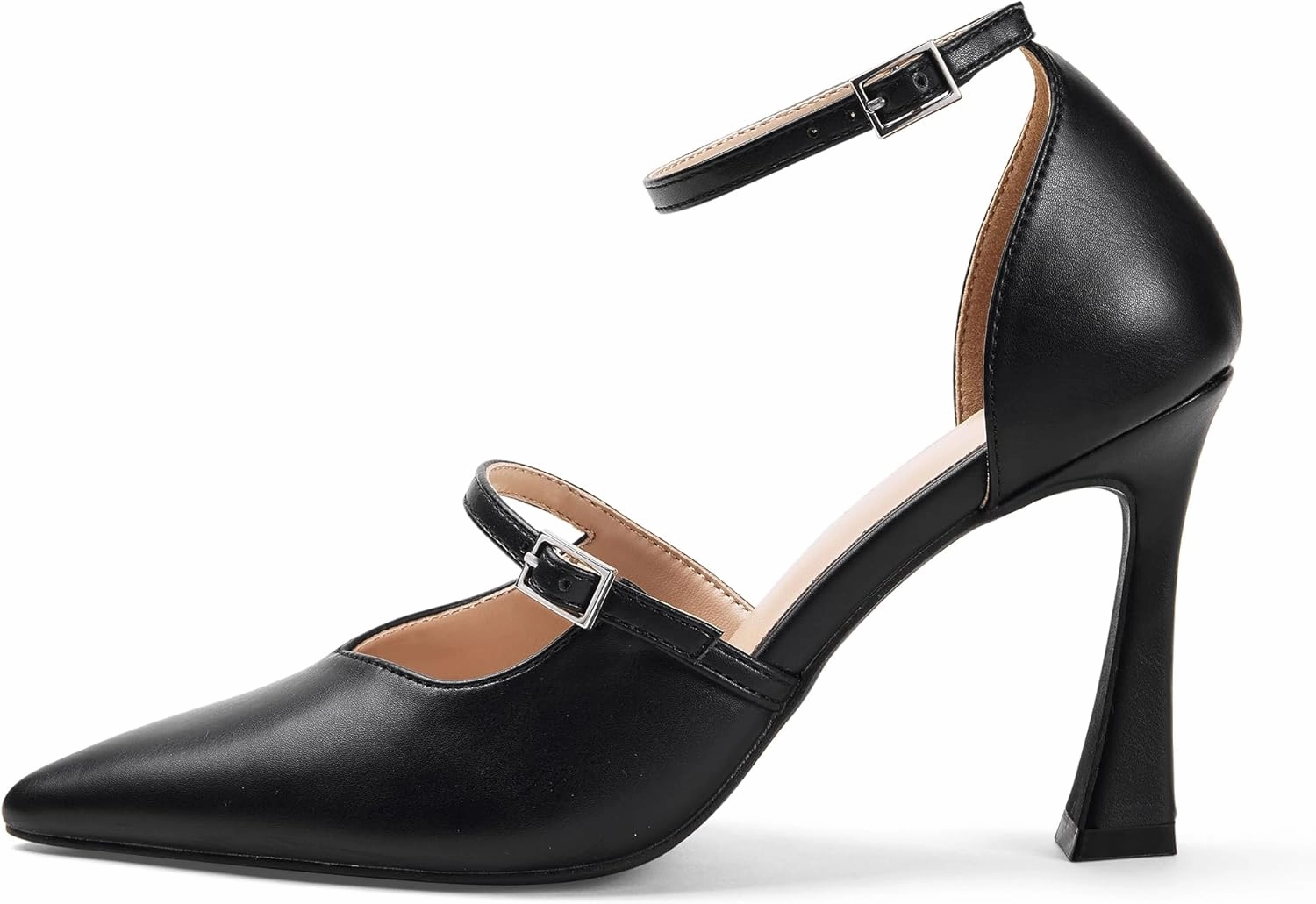 GENSHUO Women's High Heels Closed Toe D'Orsay Stiletto Pointed Toe 3.54 Inch Pumps with Ankle Strap Dress Shoes at Wedding Party Prom Work Dating
