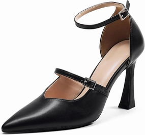 GENSHUO Women's High Heels Closed Toe D'Orsay Stiletto Pointed Toe 3.54 Inch Pumps with Ankle Strap Dress Shoes at Wedding Party Prom Work Dating
