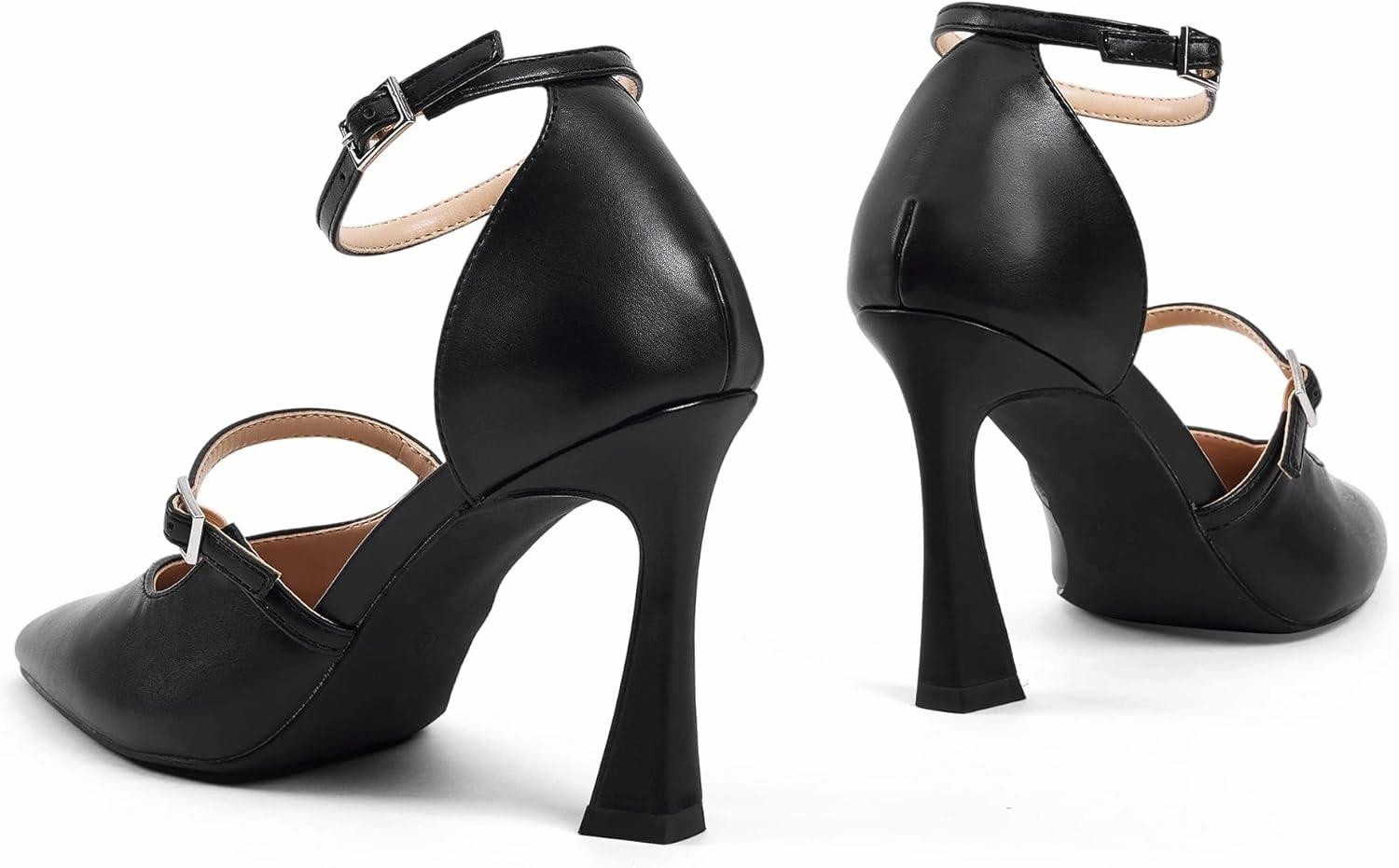 GENSHUO Women's High Heels Closed Toe D'Orsay Stiletto Pointed Toe 3.54 Inch Pumps with Ankle Strap Dress Shoes at Wedding Party Prom Work Dating