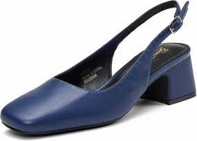 GENSHUO Women's Pumps Square Toe Slingback Low Heels Block Chunky Heel 2.36 Inch Black White Navy Blue Nude Dress Shoes for Daily Office Party
