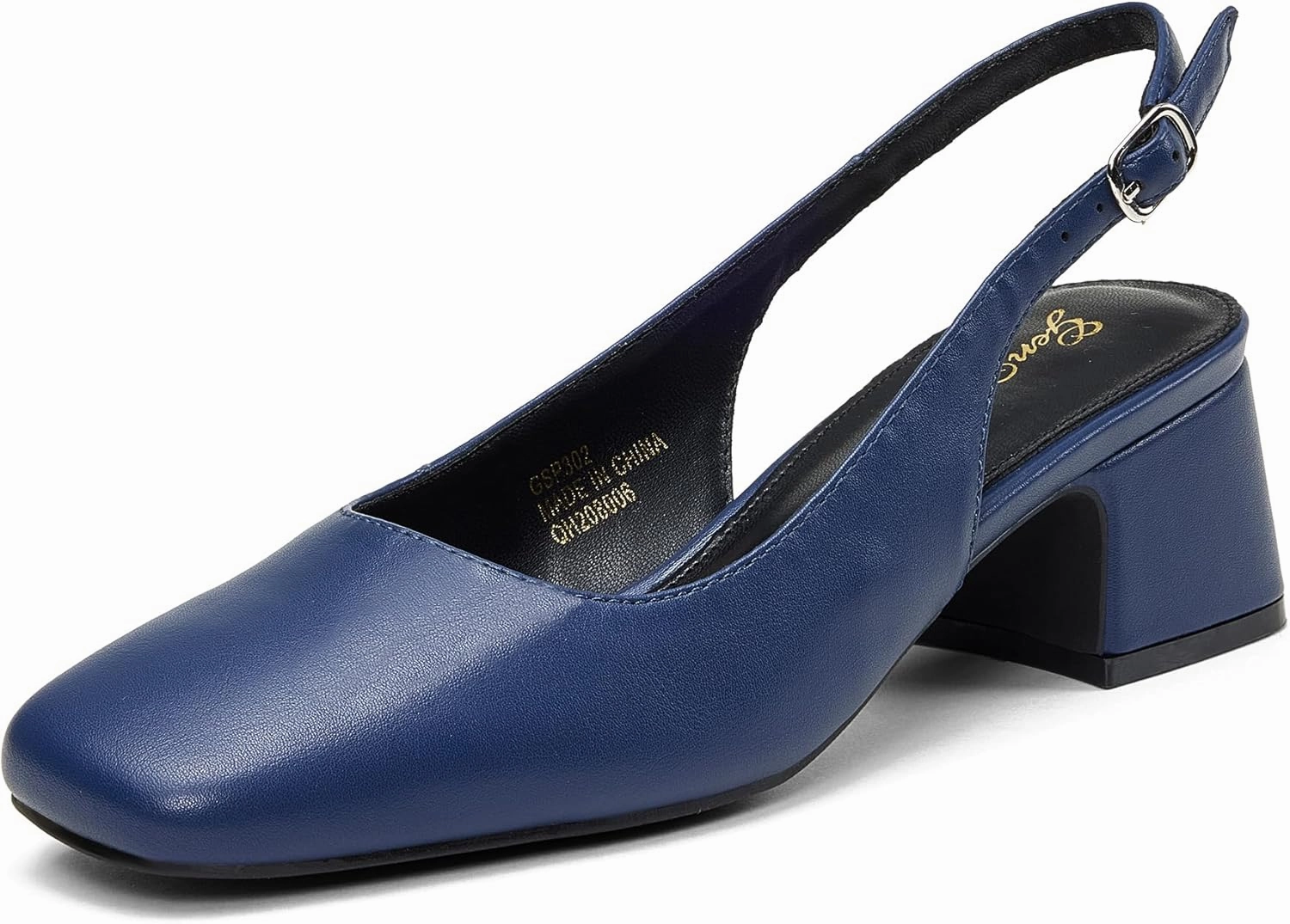 GENSHUO Women's Pumps Square Toe Slingback Low Heels Block Chunky Heel 2.36 Inch Black White Navy Blue Nude Dress Shoes for Daily Office Party