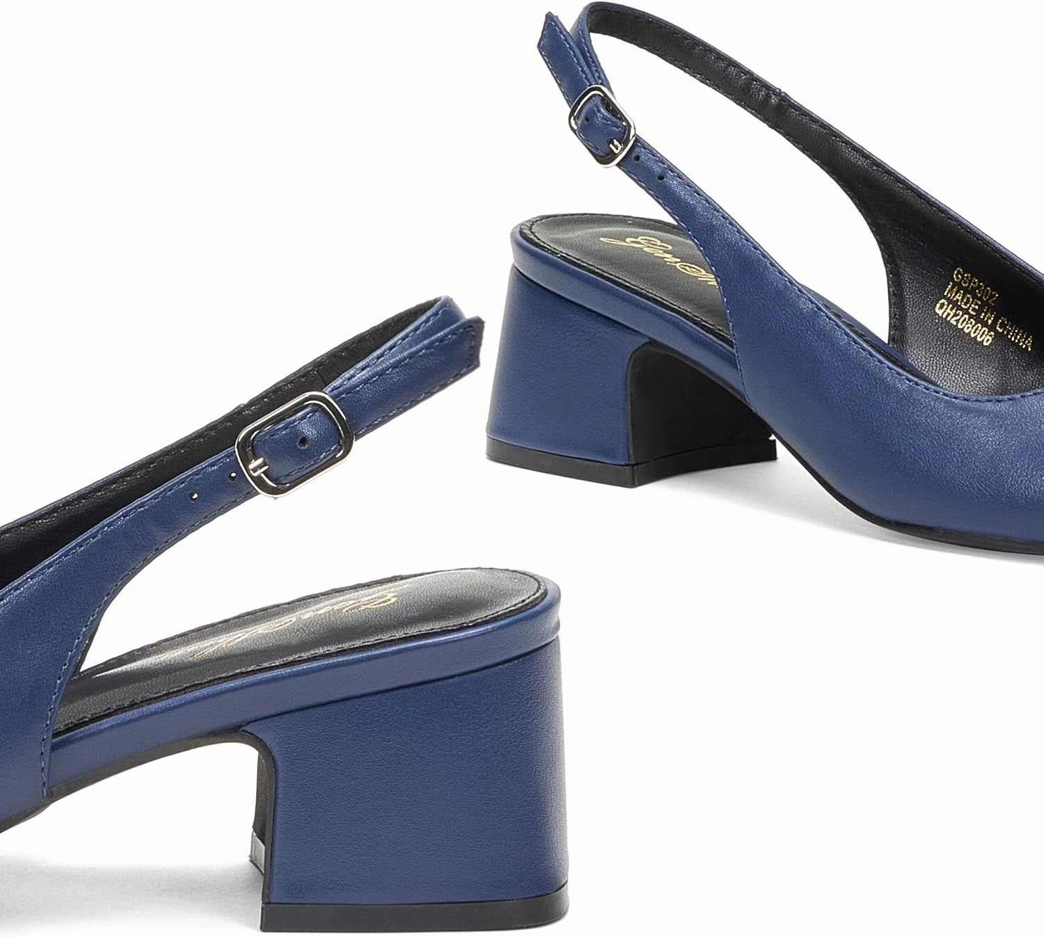 GENSHUO Women's Pumps Square Toe Slingback Low Heels Block Chunky Heel 2.36 Inch Black White Navy Blue Nude Dress Shoes for Daily Office Party