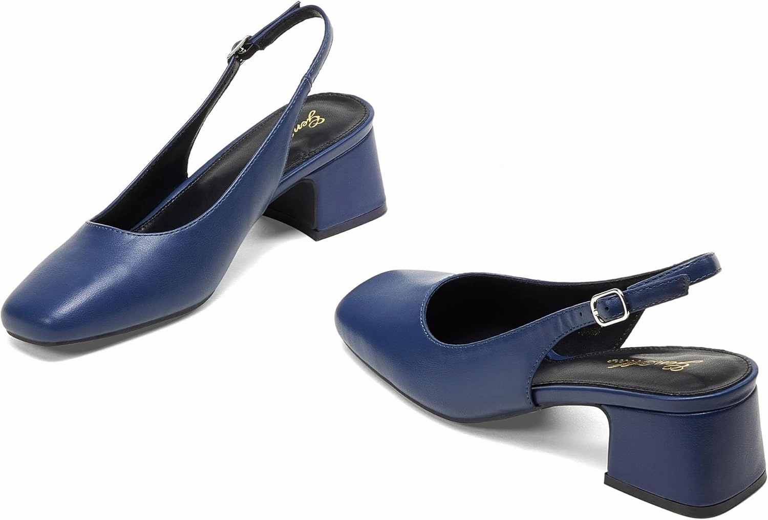 GENSHUO Women's Pumps Square Toe Slingback Low Heels Block Chunky Heel 2.36 Inch Black White Navy Blue Nude Dress Shoes for Daily Office Party
