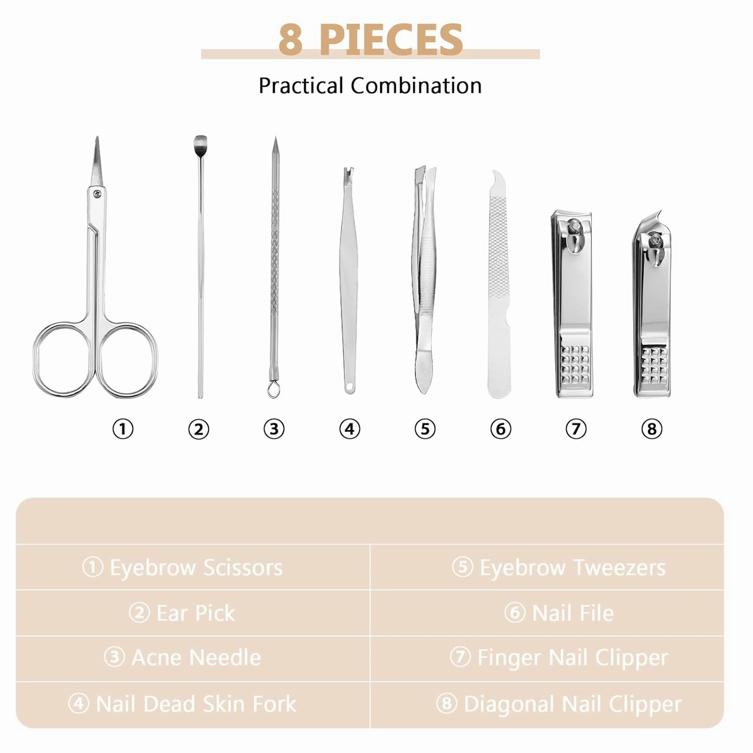 Geosar 12 Set 8 in 1 Manicure Set Stainless Steel Nail Clippers Kit Pedicure Care Tools with Leather Case Travel Grooming Kit Gift for Father's Day(Glitter Rose Gold)