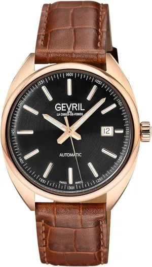Gevril Men's Swiss Automatic from The Five Points Collection, Genuine Italian Leather Strap Watch