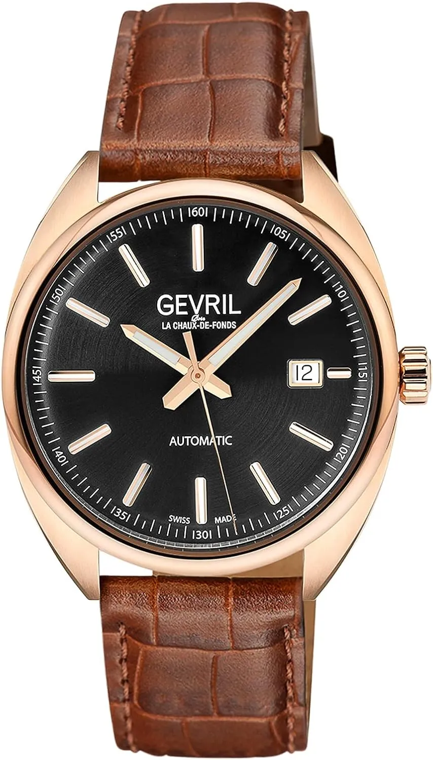 Gevril Men's Swiss Automatic from The Five Points Collection, Genuine Italian Leather Strap Watch