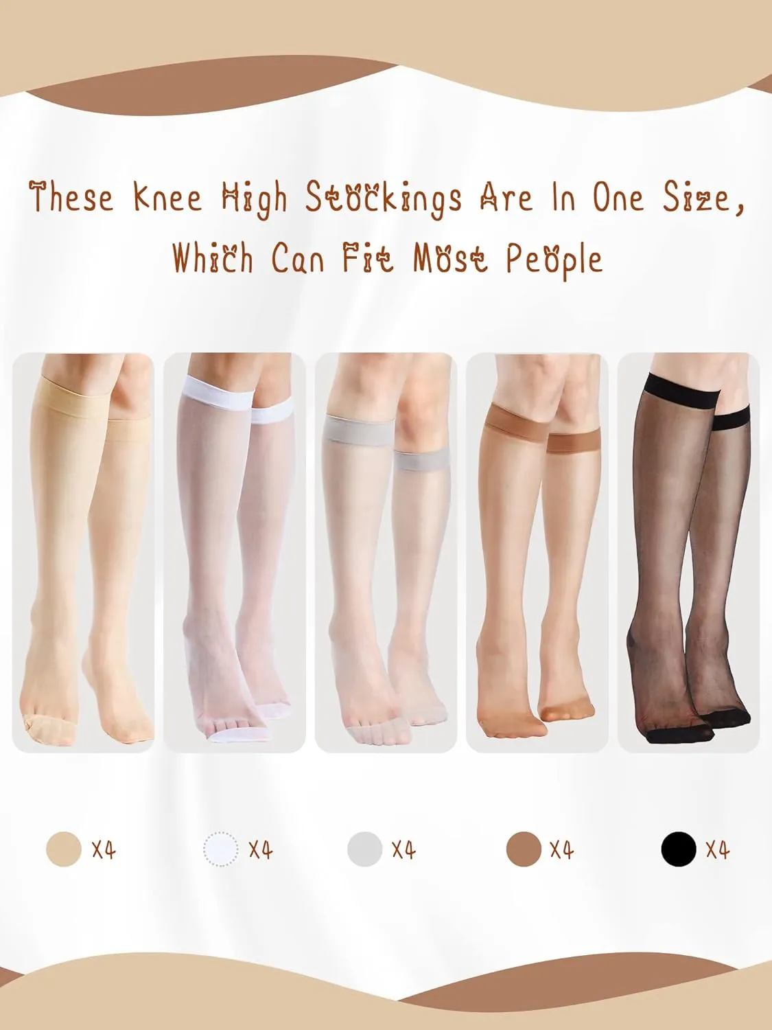 Geyoga 20 Pairs Knee High Stockings for Women Sheer Knee High Socks Nylon Socks, 5 Colors