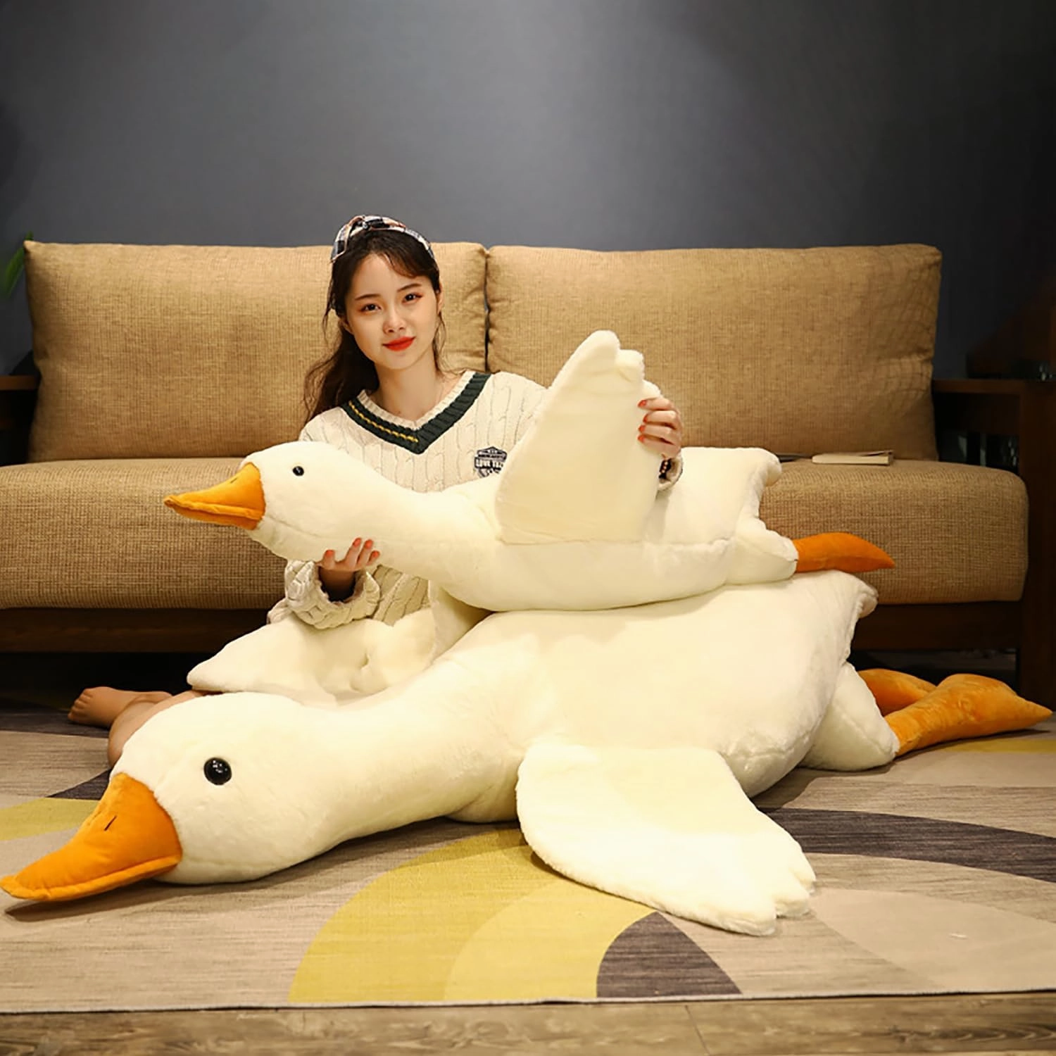 Giant Goose Stuffed Animal-51 in Very Fat Duck Plush Pillow Hugging Comfy,Cute Huge Swan Plushies Gifts for Girls Kids Birthday Valentine's Day (51 in, White)