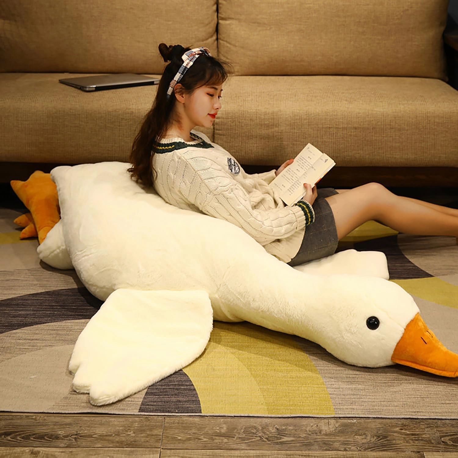 Giant Goose Stuffed Animal-51 in Very Fat Duck Plush Pillow Hugging Comfy,Cute Huge Swan Plushies Gifts for Girls Kids Birthday Valentine's Day (51 in, White)