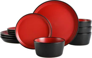 Gibson Soho Lounge Sofia Coupe Stoneware Dinnerware Set, Service for 4 (12pcs), Matte Red