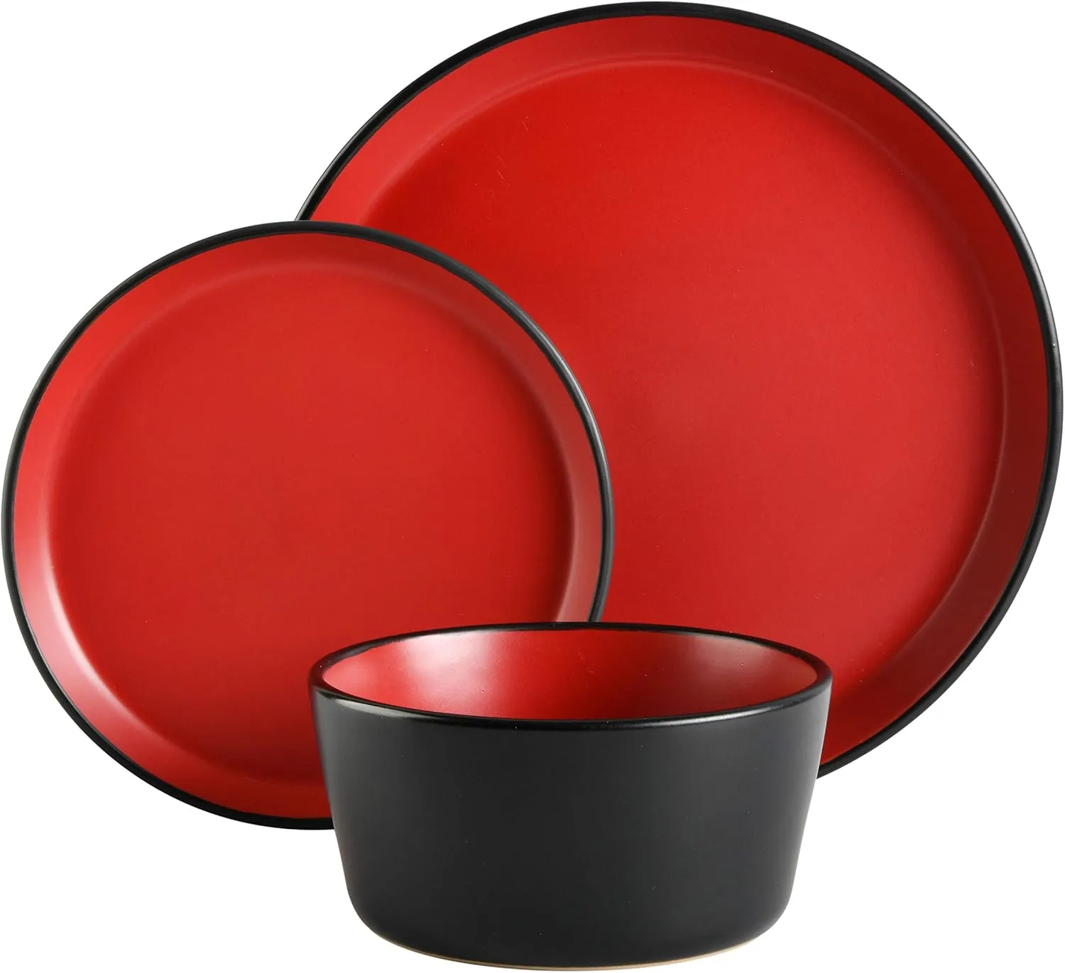 Gibson Soho Lounge Sofia Coupe Stoneware Dinnerware Set, Service for 4 (12pcs), Matte Red
