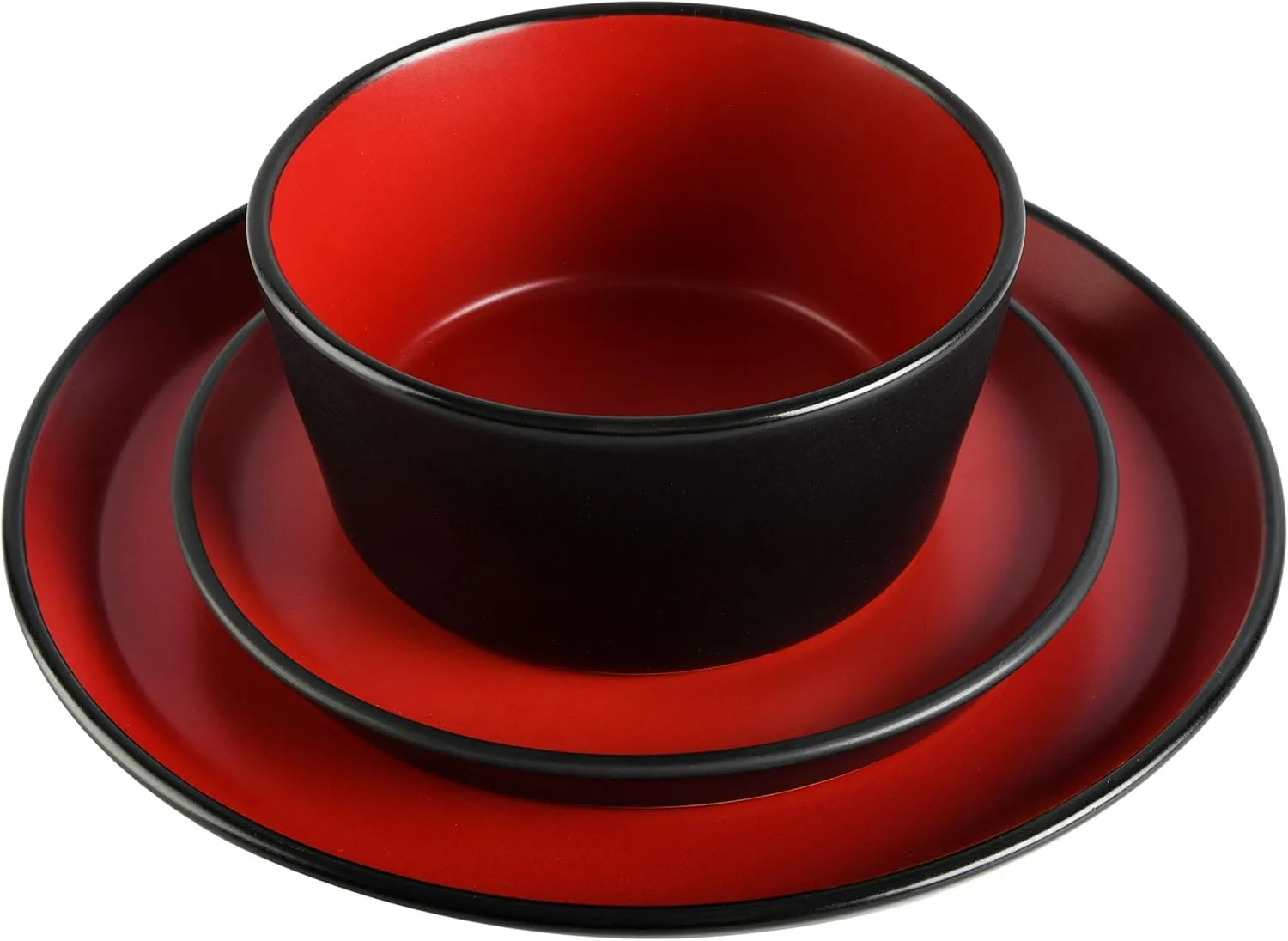 Gibson Soho Lounge Sofia Coupe Stoneware Dinnerware Set, Service for 4 (12pcs), Matte Red