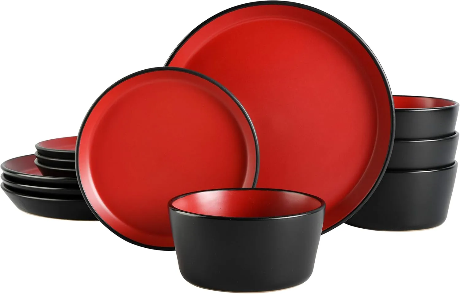 Gibson Soho Lounge Sofia Coupe Stoneware Dinnerware Set, Service for 4 (12pcs), Matte Red