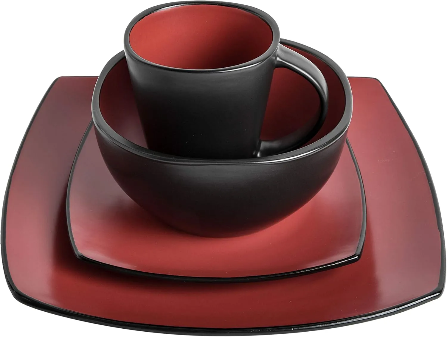 Gibson Soho Lounge Square Reactive Glaze Stoneware Dinnerware Set, Service for 4 (16pc), Matte Red