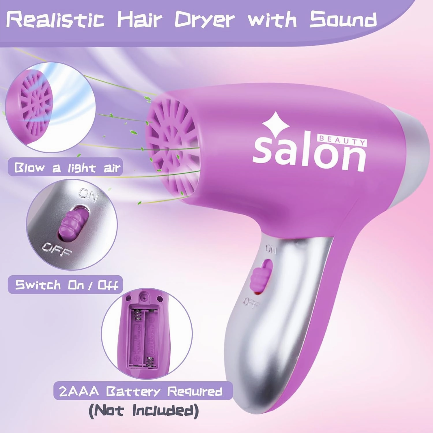 Gifts2U Hair Salon Toys for Girls, 26 Pcs Realistic Girl Beauty Salon Playset Hair Styling Set with Blow Dryer, Barber Costume Apron, Scissors and Stylist Accessories.