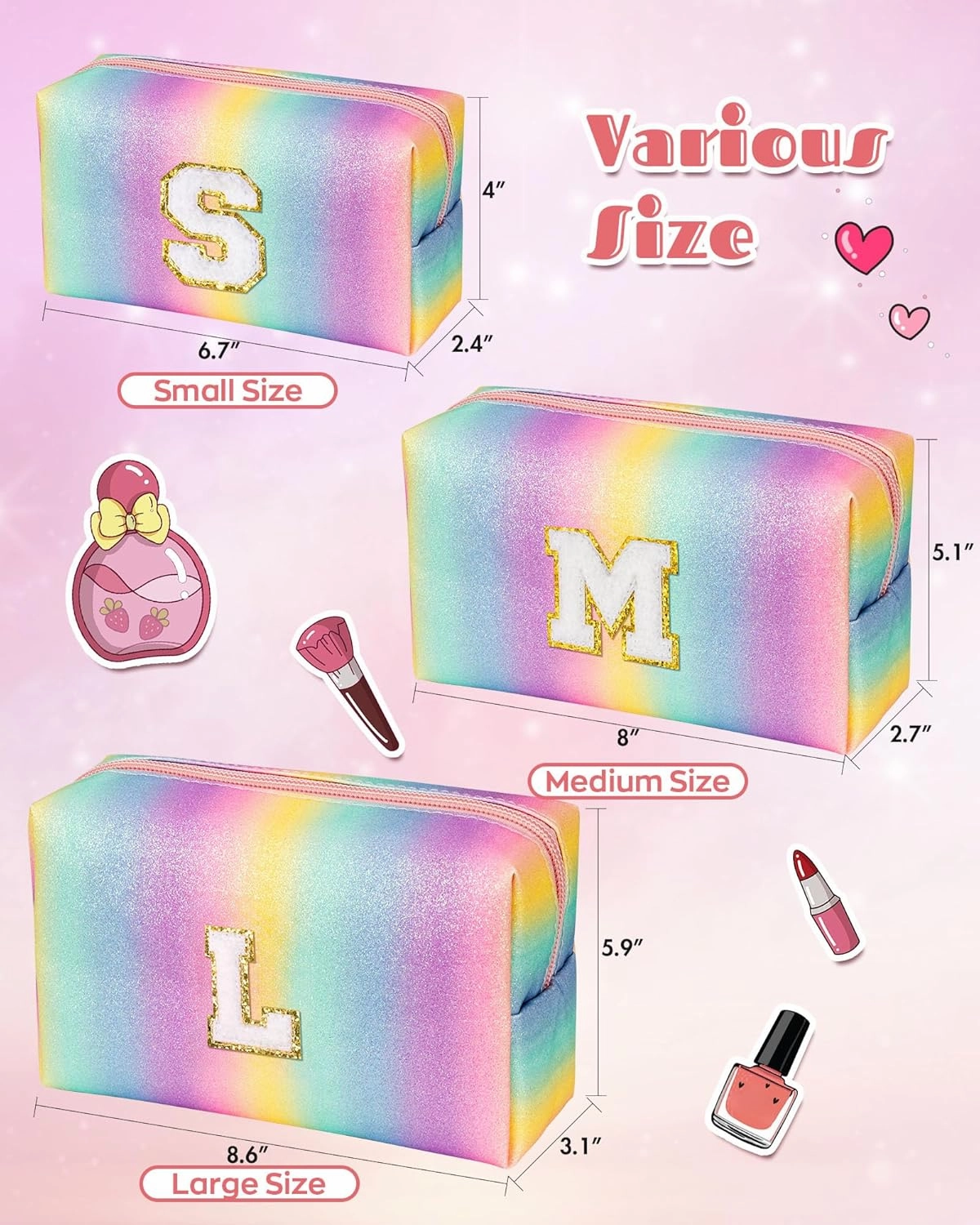 Gifts for Girls, Personalized Makeup Toiletry Bag, Preppy Stuff for Kids Teen Girl, Gift for Mom from Daughter, Sleepover Accessory Bag, Cute Birthday Gifts for Daughter Granddaughter (Medium)