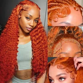 Ginger Orange Lace Front Wigs Human Hair 180% Density 13x4 Deep Wave Lace Front Wigs Human Hair Pre Plucked Curly Lace Frontal Wig Human Hair 350# Colored Ginger Wig 20 Inch