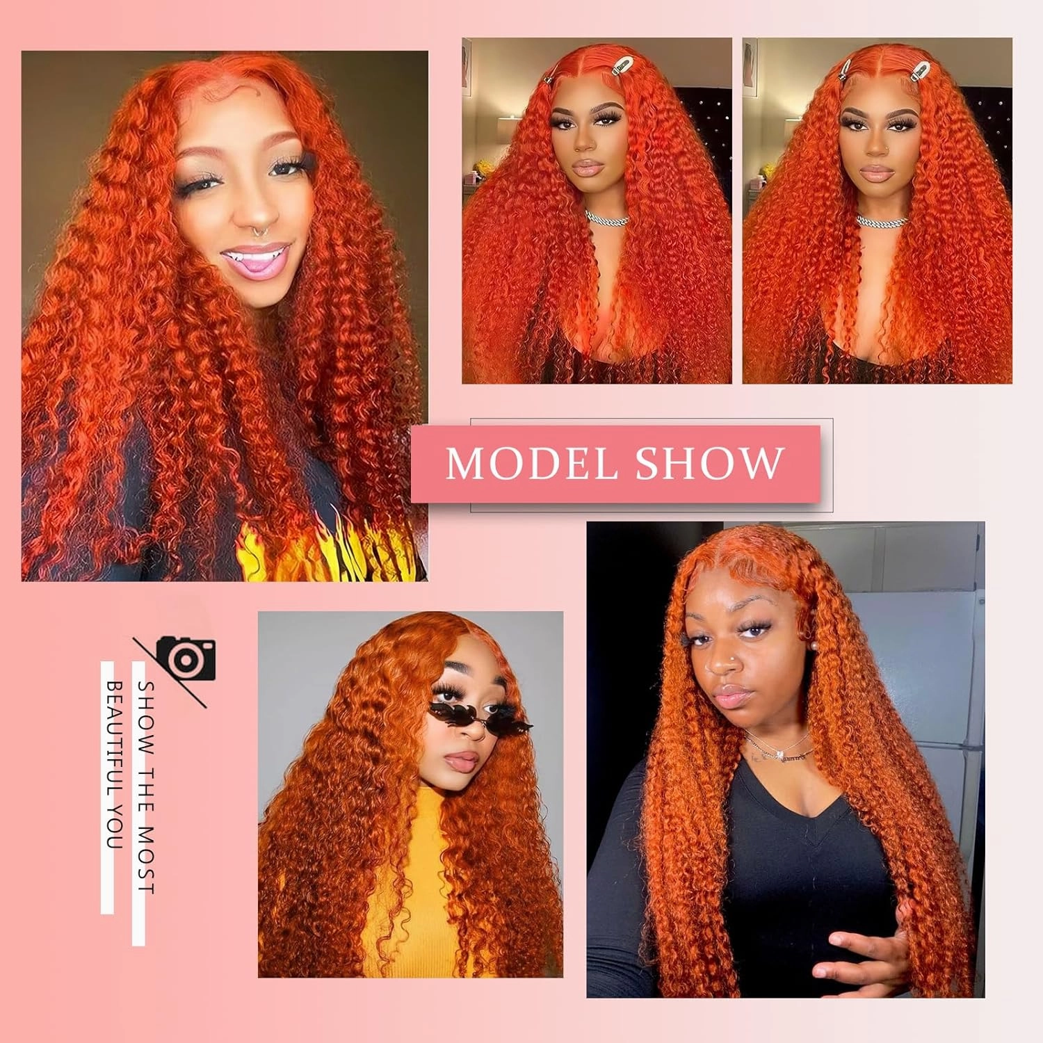 Ginger Orange Lace Front Wigs Human Hair 180% Density 13x4 Deep Wave Lace Front Wigs Human Hair Pre Plucked Curly Lace Frontal Wig Human Hair 350# Colored Ginger Wig 20 Inch