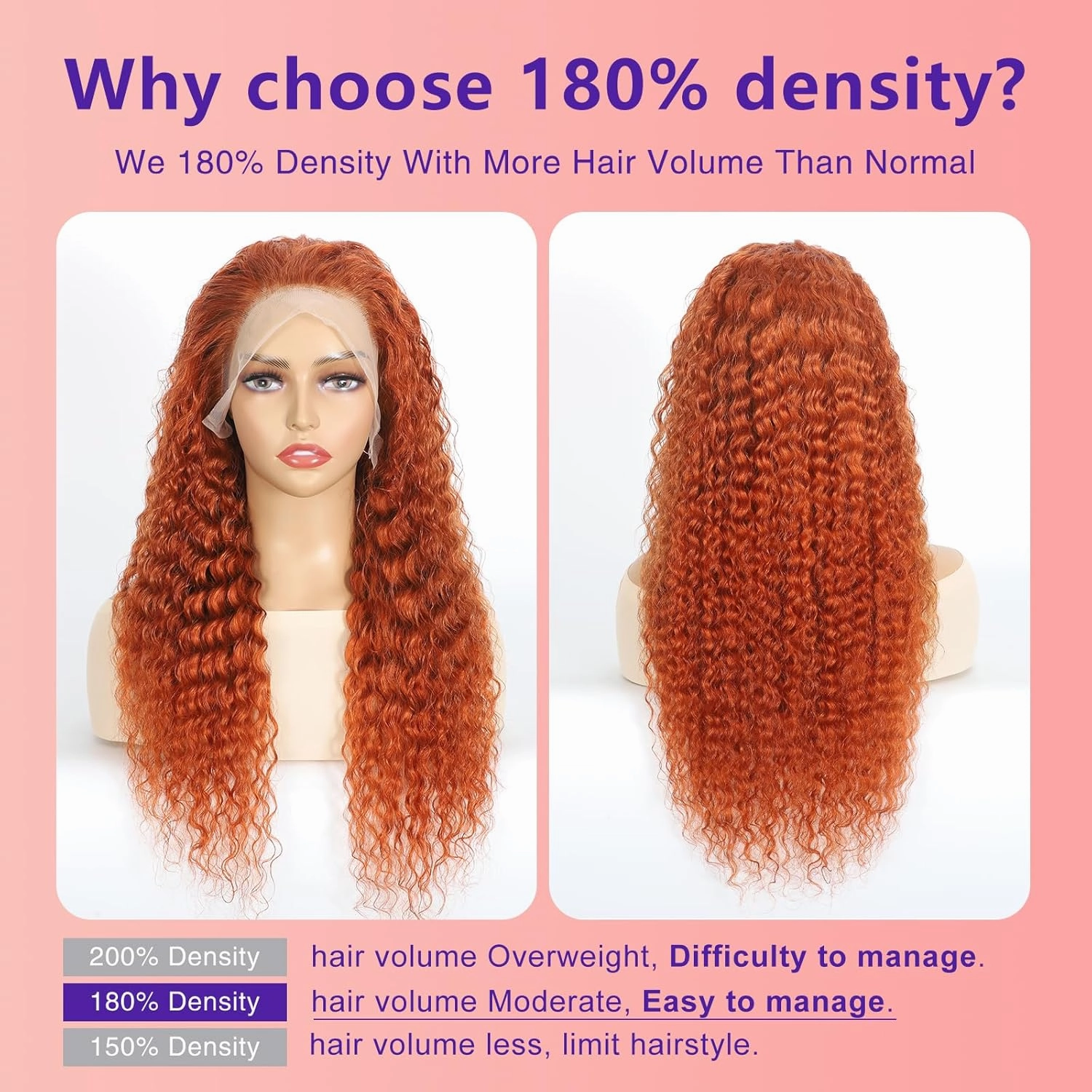 Ginger Orange Lace Front Wigs Human Hair 180% Density 13x4 Deep Wave Lace Front Wigs Human Hair Pre Plucked Curly Lace Frontal Wig Human Hair 350# Colored Ginger Wig 20 Inch