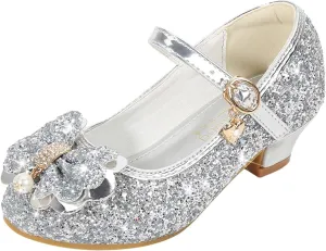 Girls Dress Shoes Glitter Shoes Flower Mary Jane Low Heels Party Wedding Prom Footwear For Toddler Princess Shoes