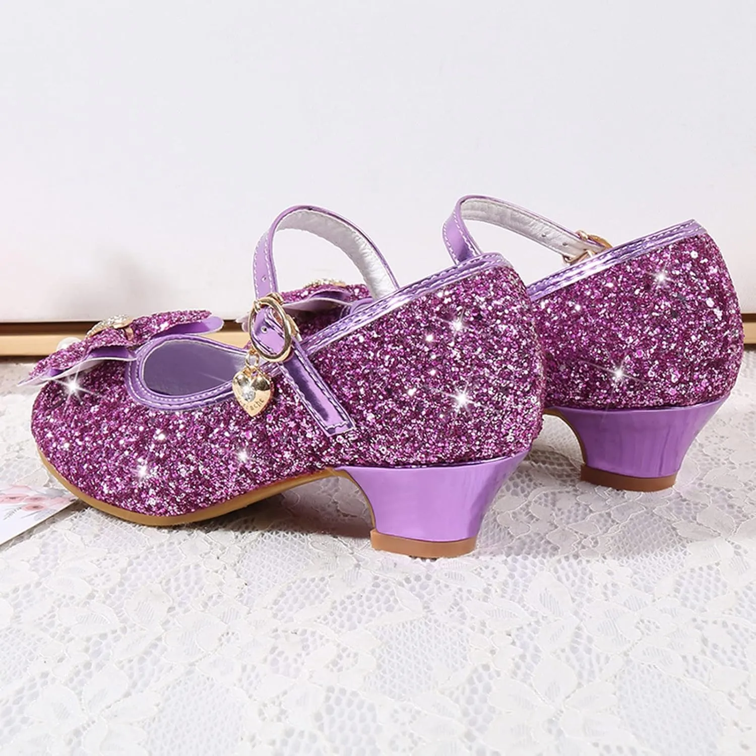 Girls Dress Shoes Glitter Shoes Flower Mary Jane Low Heels Party Wedding Prom Footwear For Toddler Princess Shoes