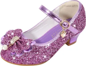 Girls Dress Shoes Glitter Shoes Flower Mary Jane Low Heels Party Wedding Prom Footwear For Toddler Princess Shoes