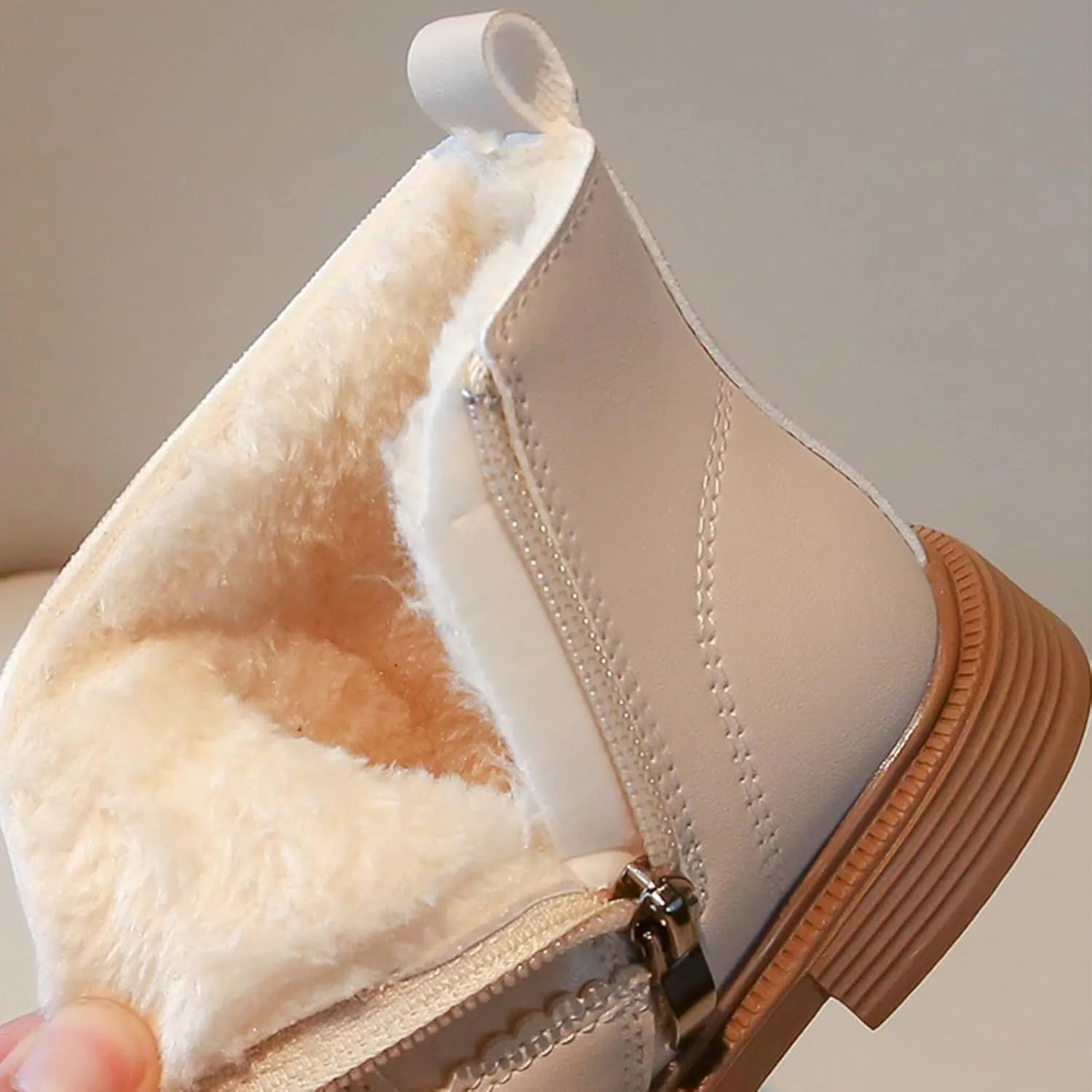 Girls Kids Side Zipper Faux F𝐮r Ankle Boots Girls Fashion Boots For Girls Girls Low Heel Side Zipper Ankle Booties