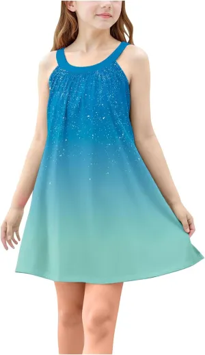 Girl's Summer Dress Casual Sleeveless Dresses Spaghetti Strap Twirl Swing Sundress Contrast Dress Beach Dresses