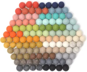 Glaciart One Felt Pom Poms, Wool Felt Balls (120 Pieces) 2 cm – 0.8 Inch, Handmade Felted 30 Colors (Green, Pink, Blue, Yellow and More) Bulk Small Puff for Felting and Garland