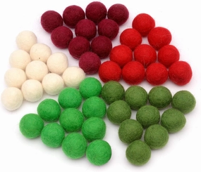 Glaciart One Wool Felt Balls (50 Pieces) 1 Inch (2.5 Cm), 100% New Zealand Wool, 5 Colors (Snow, Green and More) Hand-Felted in Nepal - Christmas Party Banner Decoration for Felting and Garland