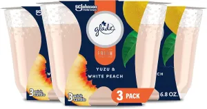 Glade Yuzu & White Peach Fresh Collection 3-Wick Fragrance Candle, 6.8 Oz, 3 Count