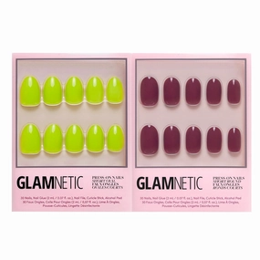 Glamnetic Press-On Nails Bundle - Lime Green & Berry Maroon | Bright Neon Green Short Oval Fake Nails | Dark Red Maroon Short Round False Nails | Reusable, Salon-Quality Nail Kits