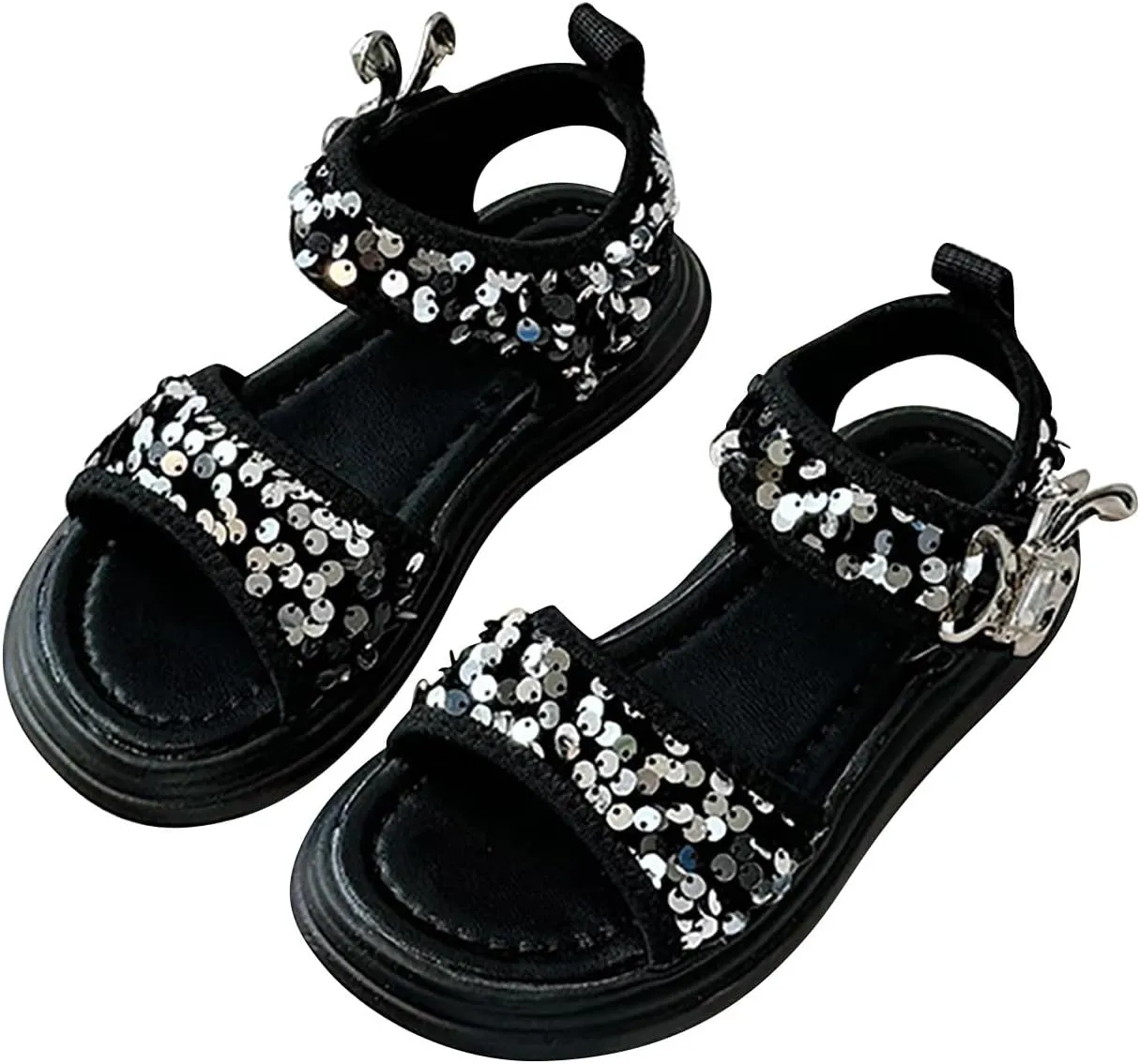 Glitter Sandals For Girls Double Strappy With Ankle Buckle Strap Summer Dress Softy Sole Shoes Girl Sandals