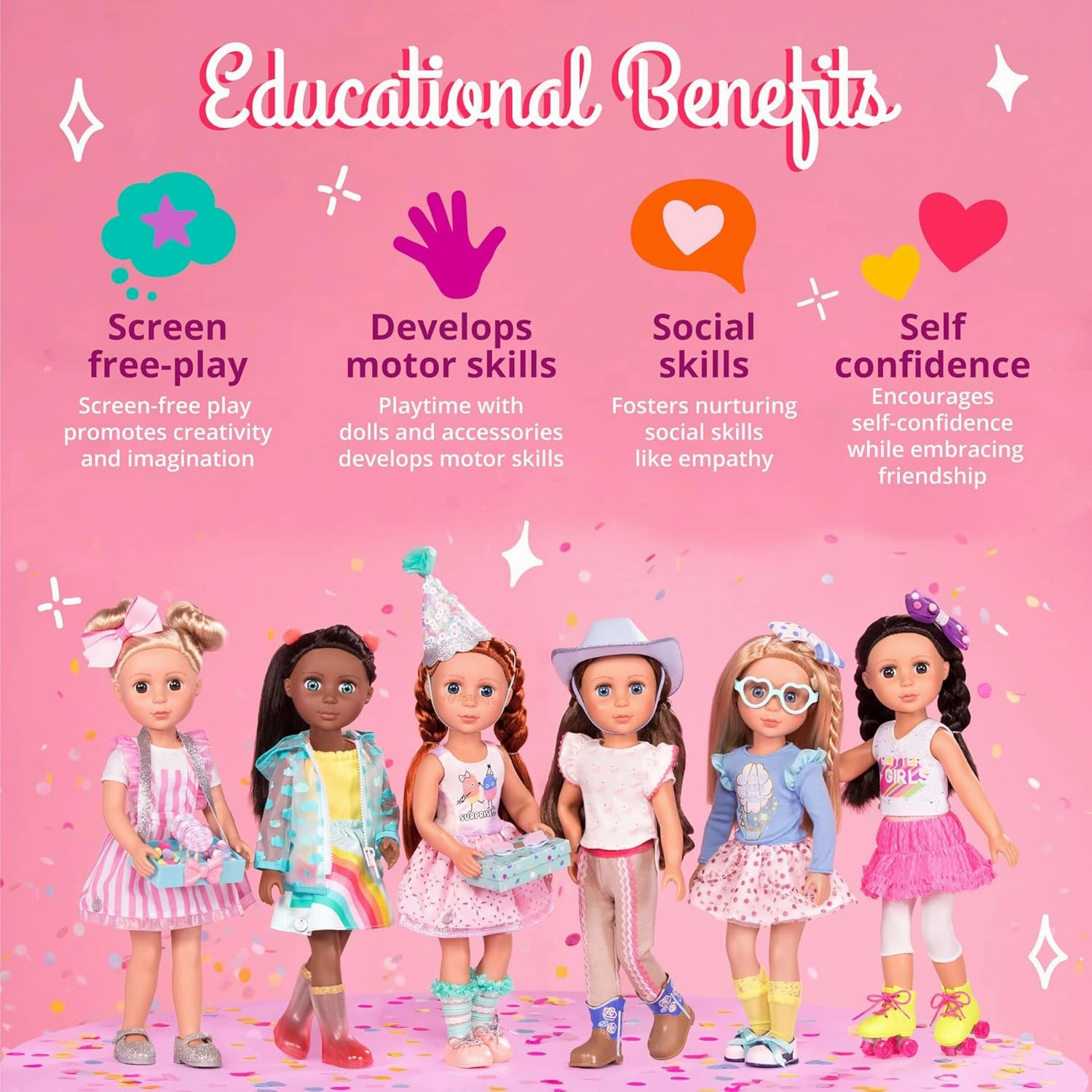 Glitter Girls – 14-inch Poseable Doll Set – Brown Hair & Brown Eyes – Christmas Tree, Holiday Ornaments & Outfit – Toys for Kids 3 Years  – Eve & GG Holiday Tree Playset