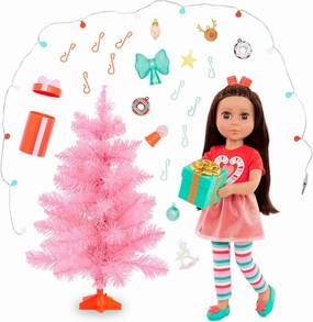Glitter Girls – 14-inch Poseable Doll Set – Brown Hair & Brown Eyes – Christmas Tree, Holiday Ornaments & Outfit – Toys for Kids 3 Years  – Eve & GG Holiday Tree Playset