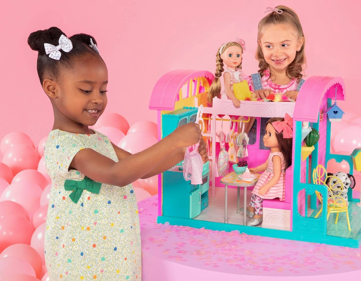 Glitter Girls – Fifer 14-inch Doll & GG Convertible -Doll & Vehicle Bundle – Blonde Hair & Green Eyes –Blue & Orange Classic Car – Trunk & Cupcake Holders – 3 Years  