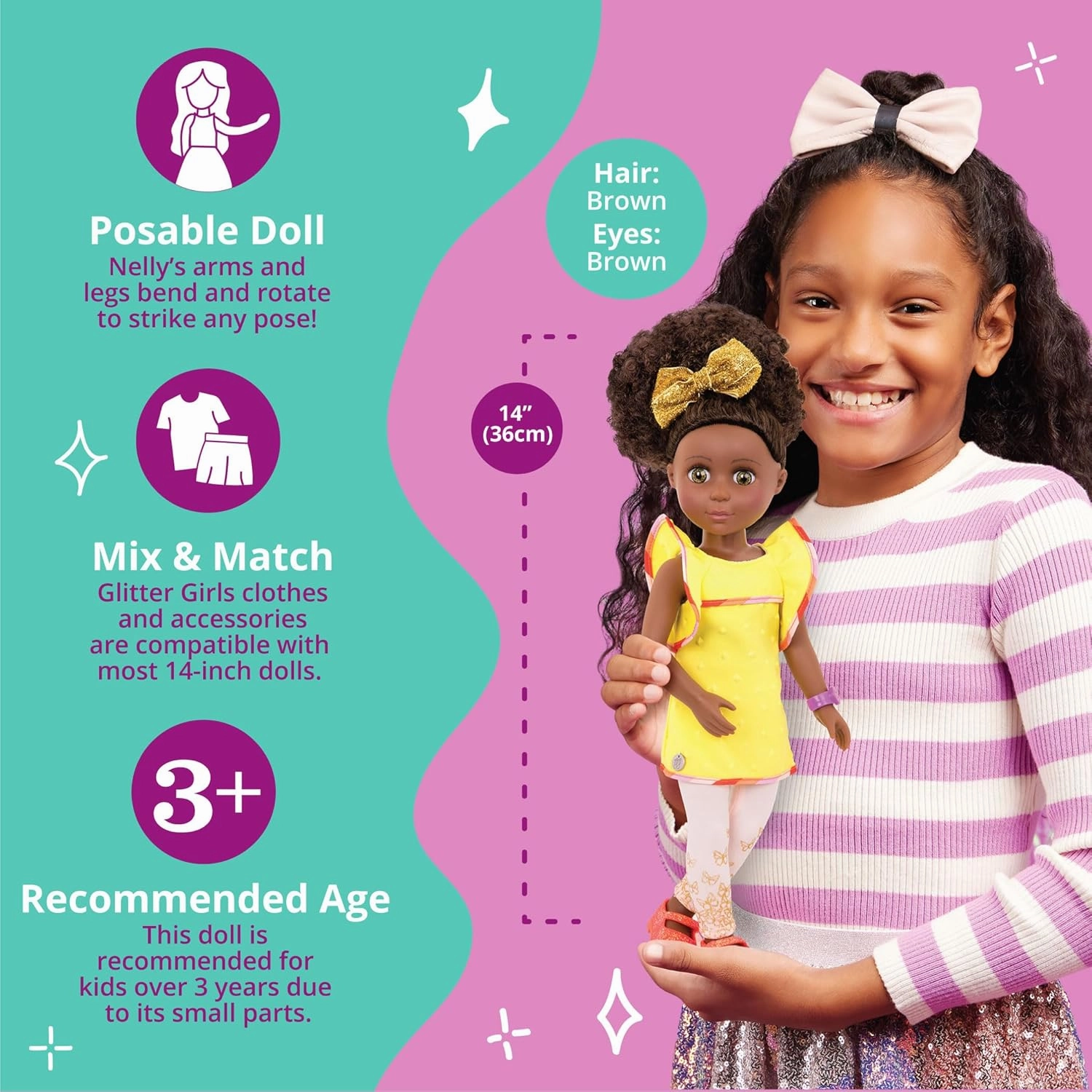 Glitter Girls - Nelly 14-inch Poseable Fashion Doll - Dolls for Girls Age 3 & Up,Yellow