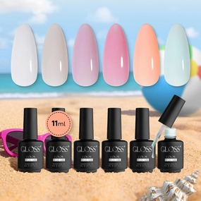 GLOSS Neutral Gel Nail Polish Set | 6 Pcs with off White, Milky White, Nude Pink, Pale Pink, Light Orange & Mint French Colors, Soak Off UV LED Gel Polish, Manicure Salon DIY at Home Gifts for Women