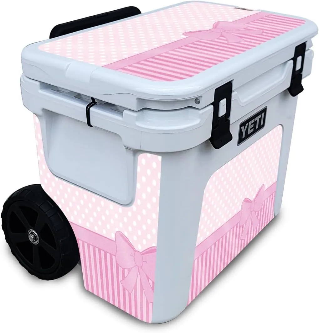 Glossy Glitter Cooler Skin Compatible with Yeti Roadie 32 Wheeled Cooler - Pink Present - Premium 3M Vinyl Protective Wrap Decal Cover - Easy to Apply | Crafted in The USA by MightySkins