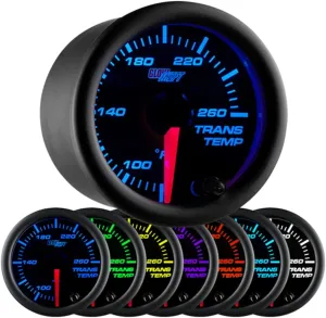 GlowShift Black 7 Color 260F Automatic Transmission Temp Gauge Kit - Includes 1/8-27 NPT Electronic Sensor & Wiring - Multi-Color Display - Black Dial - Clear Lens - for Car & Truck - 2-1/16" 52mm