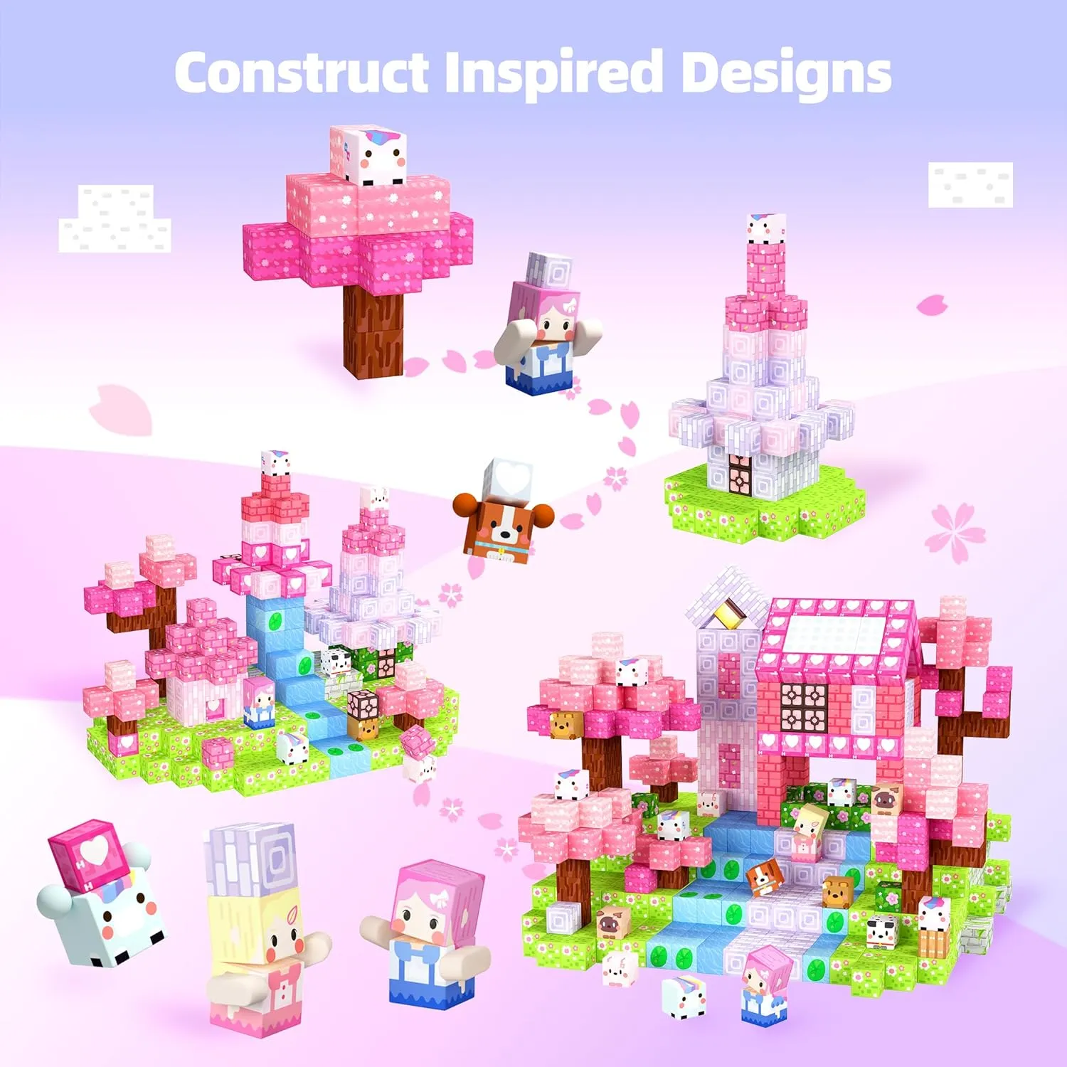 GobiDex 100PCS Magnetic Blocks Kid Building Toys for 3  Years Old Girls, Upgraded STEM Sensory Gifts for Princess, Kids Magnets Game for Toddler